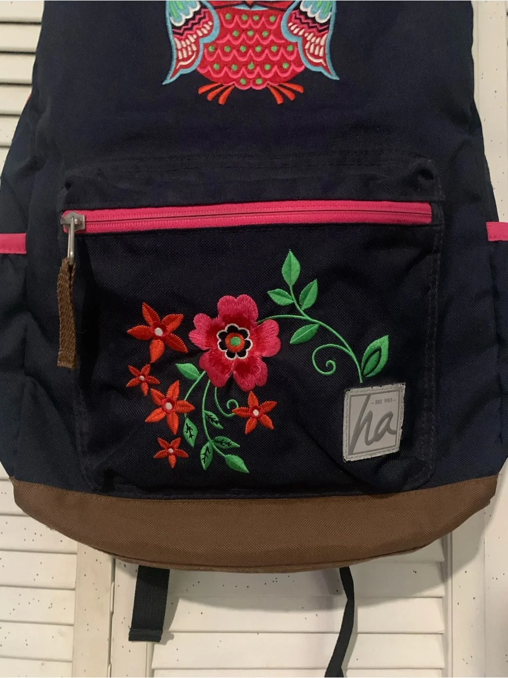 Hanna Andersson Navy Backpack with Colorful Owl & Flowers Embroidery - Picture 3 of 10